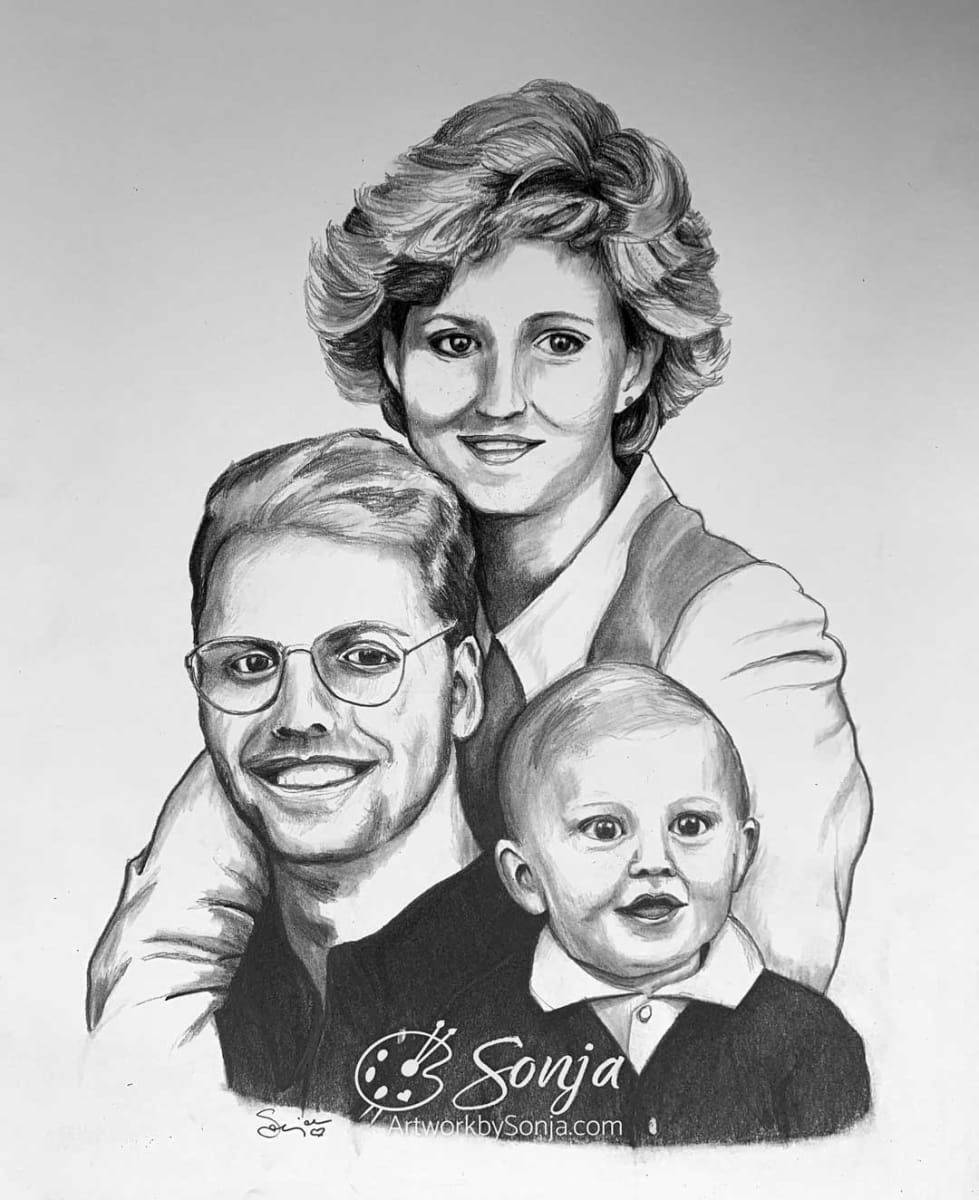 Family Portrait pencil Drawing by Sonja Petersen 