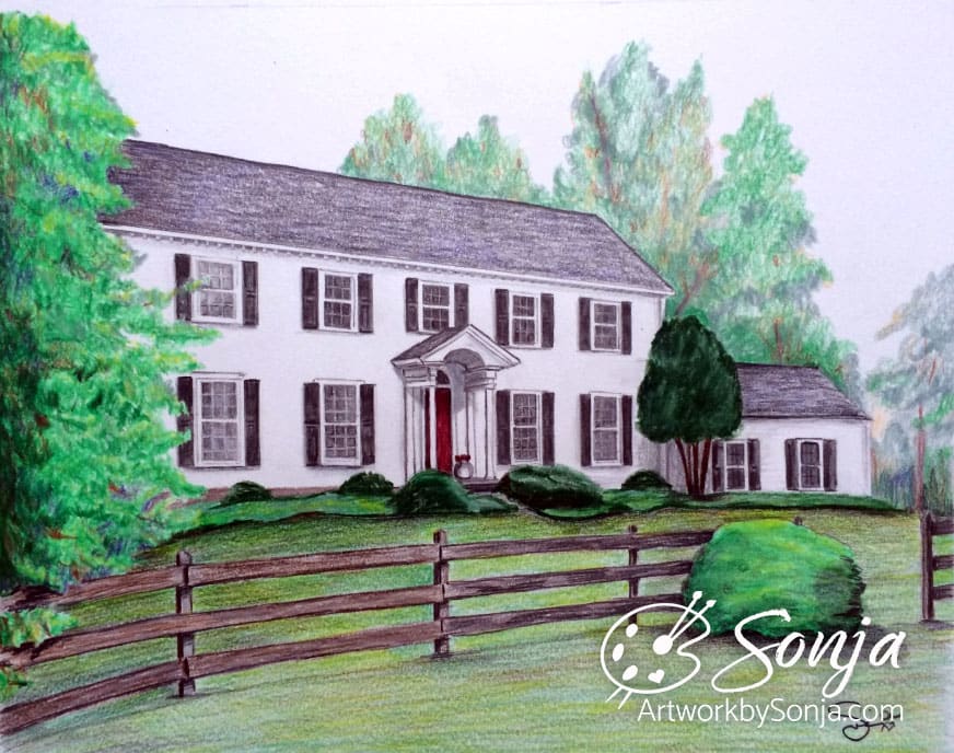 House Drawing in Color Pencils by Sonja Petersen 