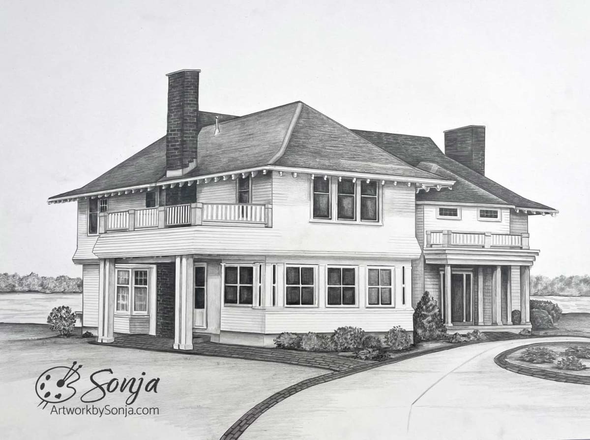 Lake House Drawing by Sonja Petersen 