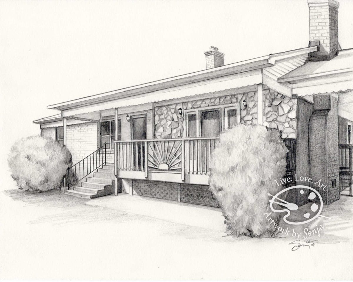 One Story Stone and Wood House Drawing by Sonja Petersen  