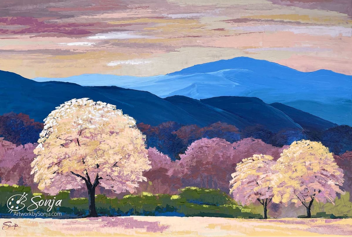 Dusky View by Sonja Petersen  Image: Dusky tones lay across these foothills, which were vibrantly colored only an hour earlier. The rolling Shenandoah Blue Ridge Mountains rest peacefully in the background of this dreamy landscape.