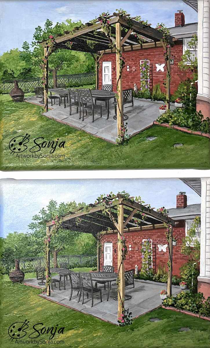 Pergola House Portrait Pair by Sonja Petersen 