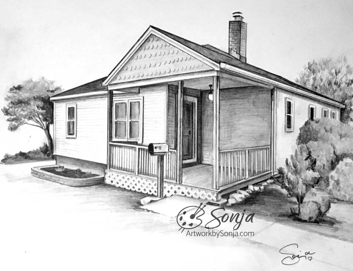 Porch House in Pencil by Sonja Petersen 