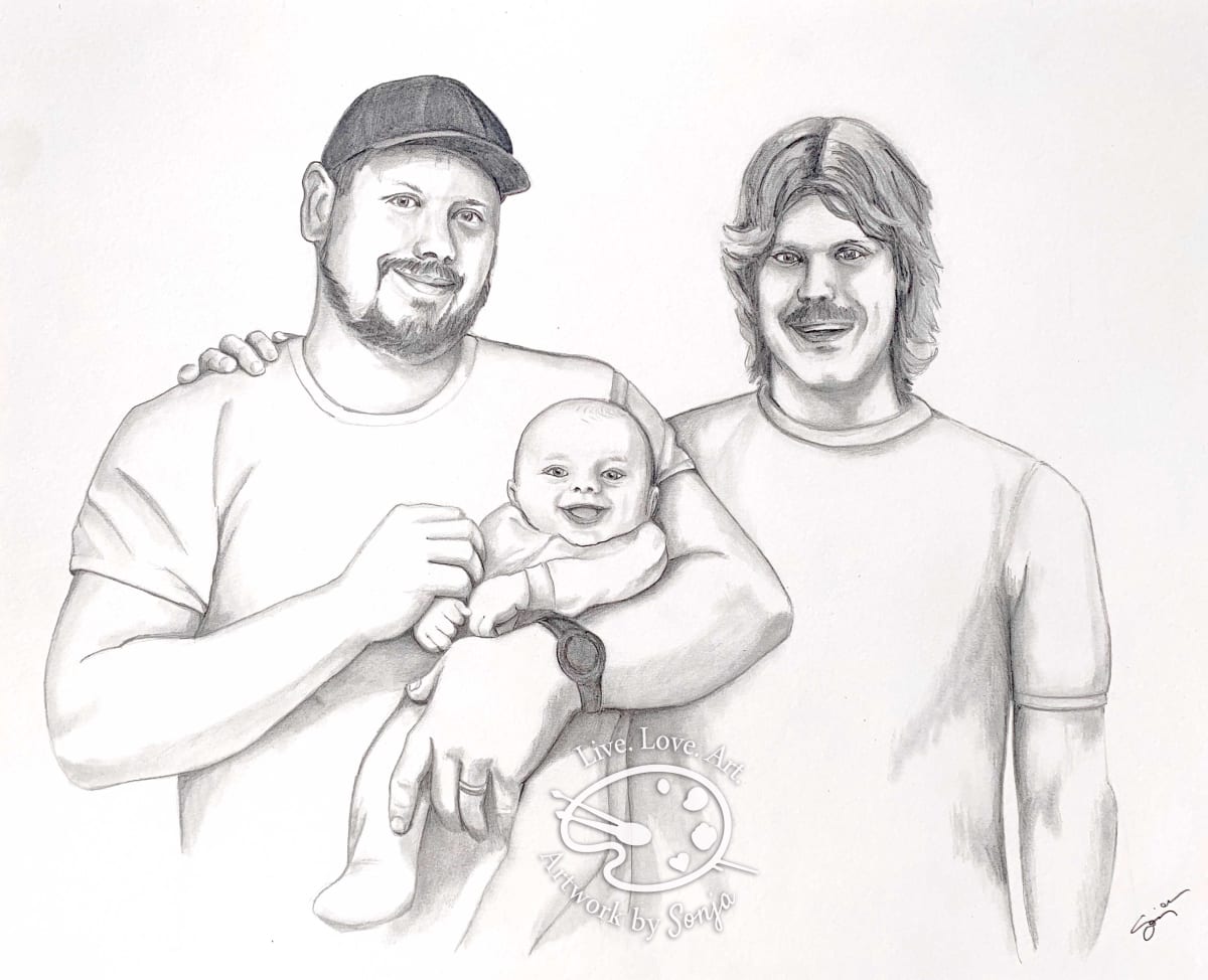 Three Generations Portrait Drawing 
