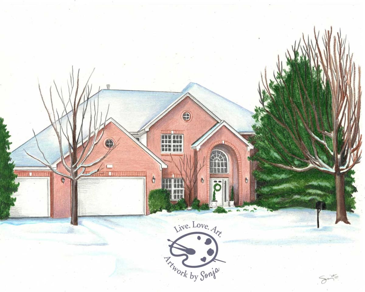 Winter 4 Seasons House Drawing by Sonja Petersen  