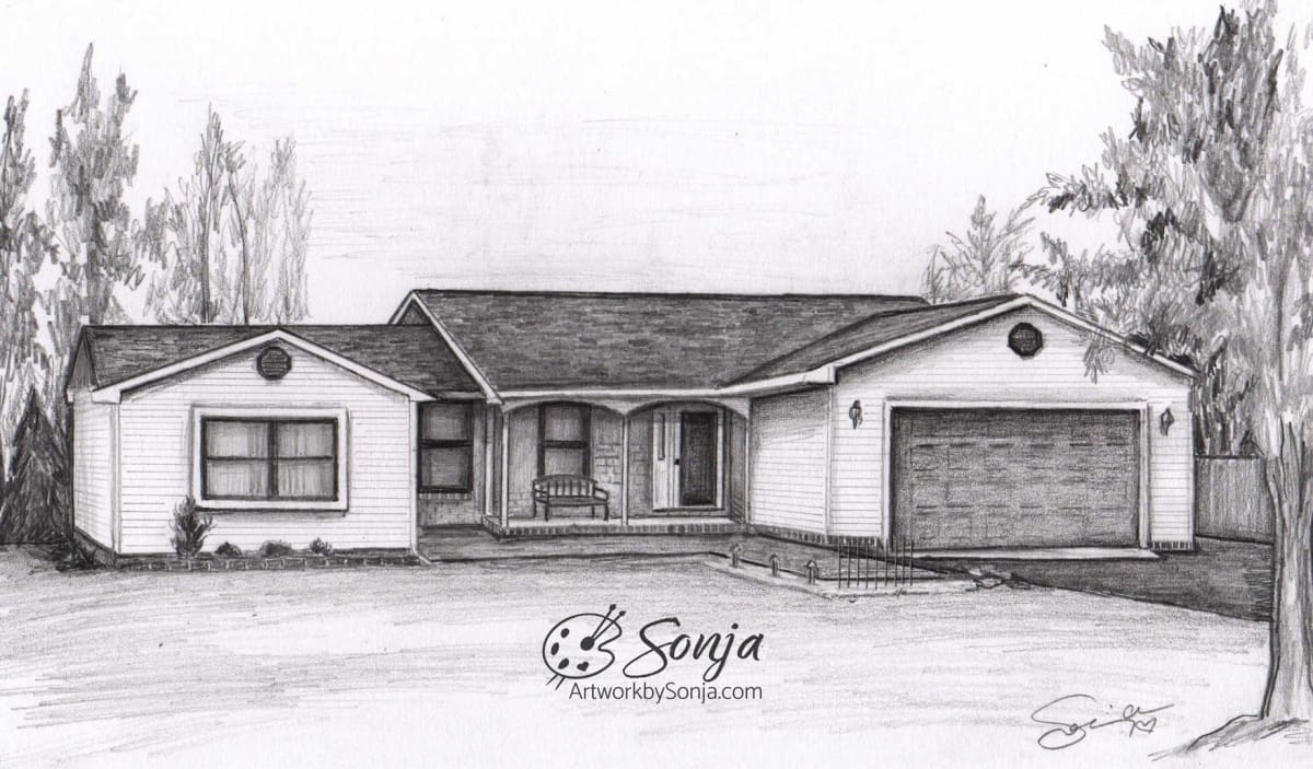Ranch House Drawing in Pencil by Sonja Petersen 