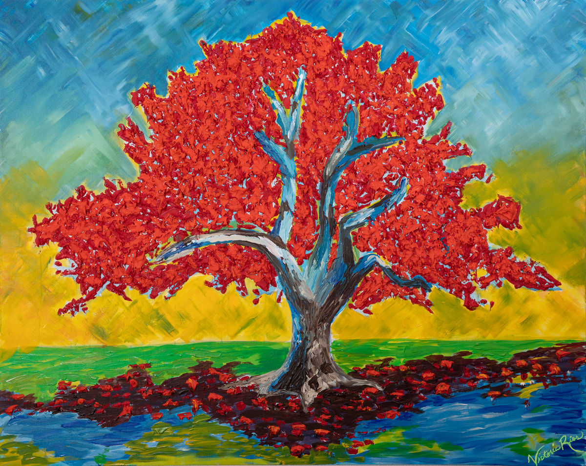 Big Tree by Victoria Rios  Image: Inspired during tree study during color change in peak of fall on Paradise Road, Middletown, Rhode Island 