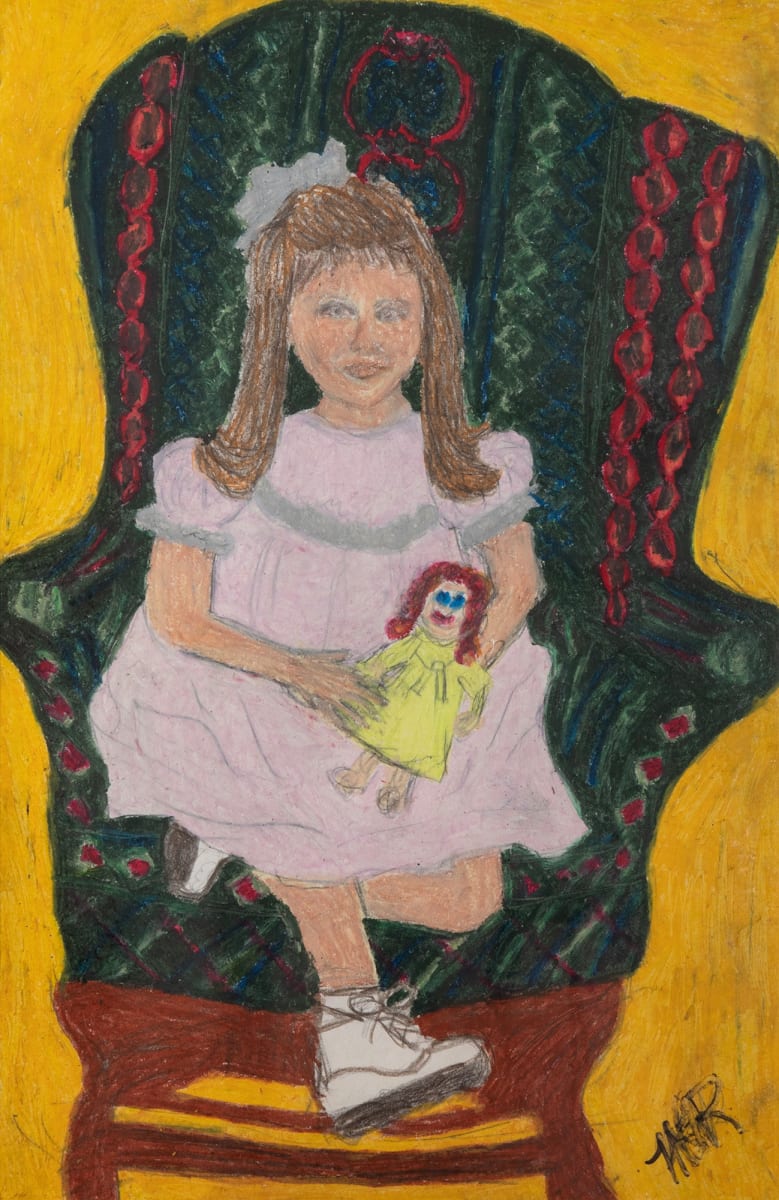CLR in Momma’s chair by Victoria Rios  Image: Desired to paint my daughter sitting in chair from my memory of my childhood home