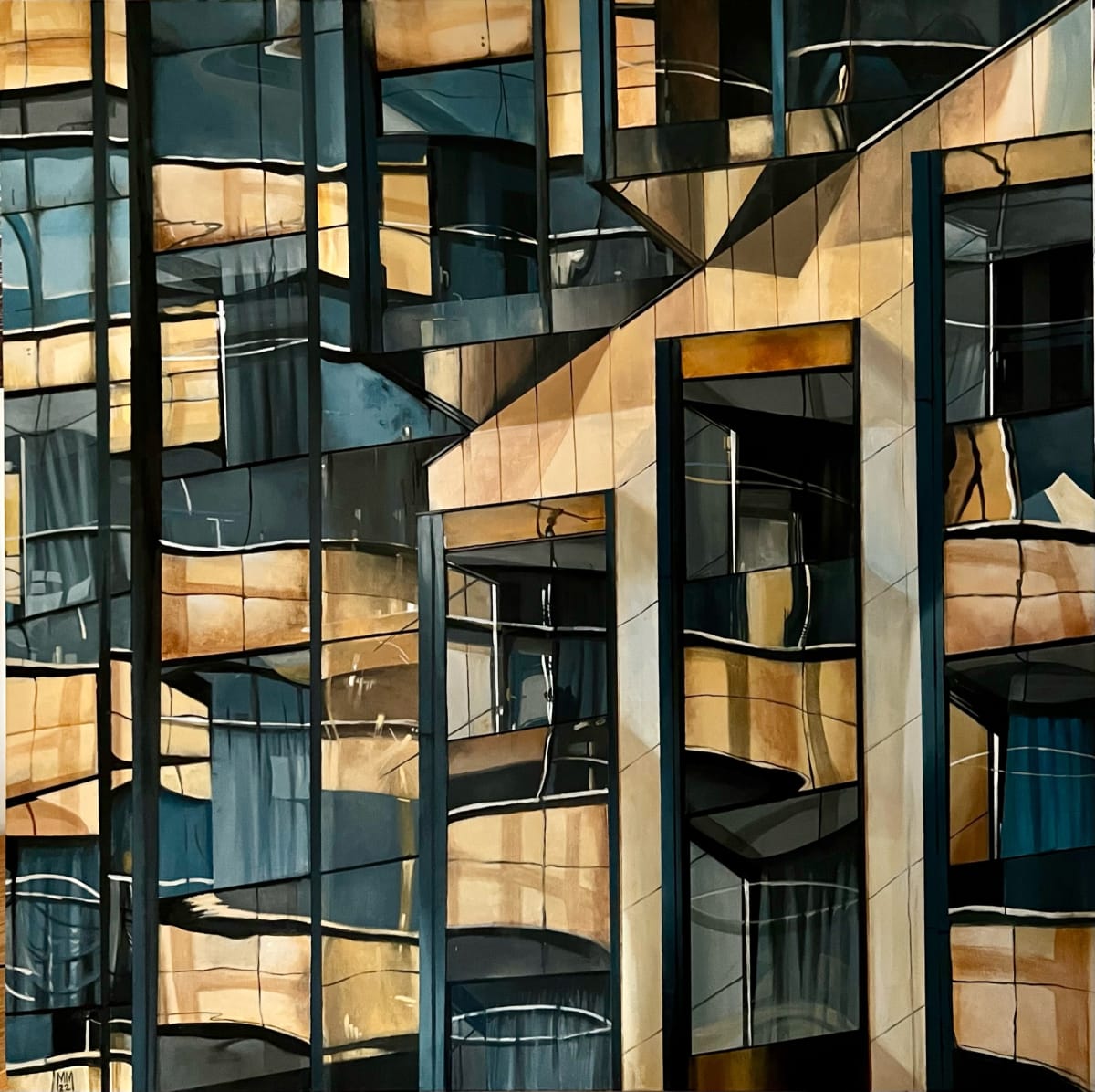 Mondrian Stops and Stares by Michael Moore  Image: The geometry reminded me of Mondrians later work.