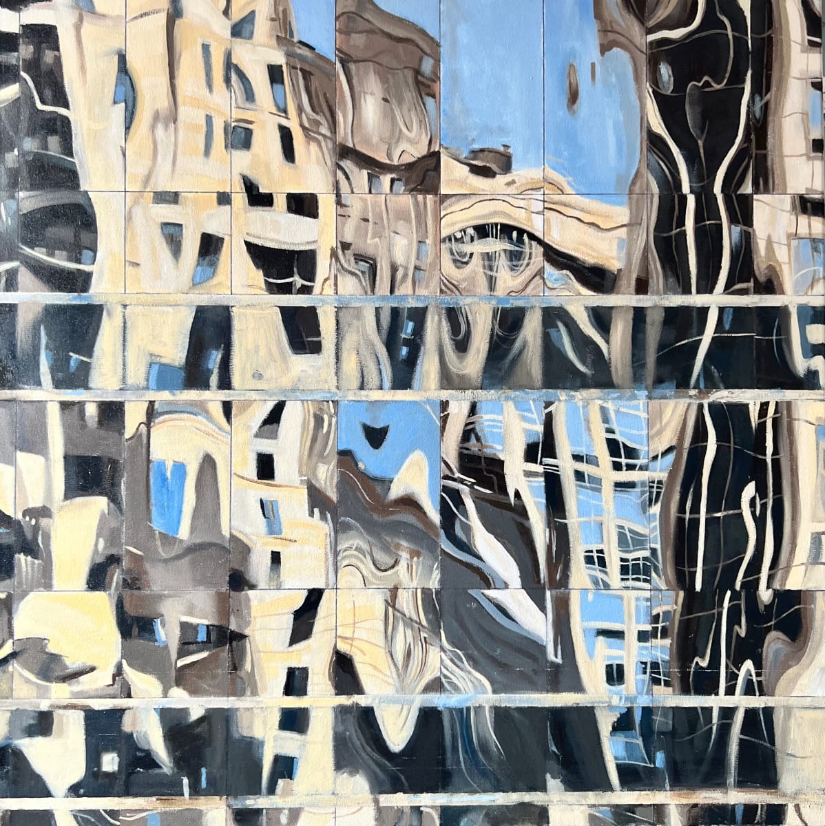 Another Moment by Michael Moore  Image: One of a  growing series of ‘moment’ paintings, this facade is quite loose in technique for me, but the grid remains as important as ever.
