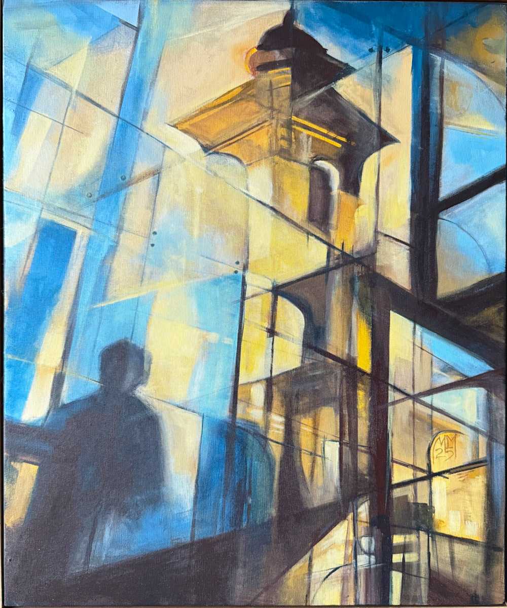 To Church by Michael Moore  Image: A turn towards a more cubist approach and clearly infuenced by Lyonel Feininger 