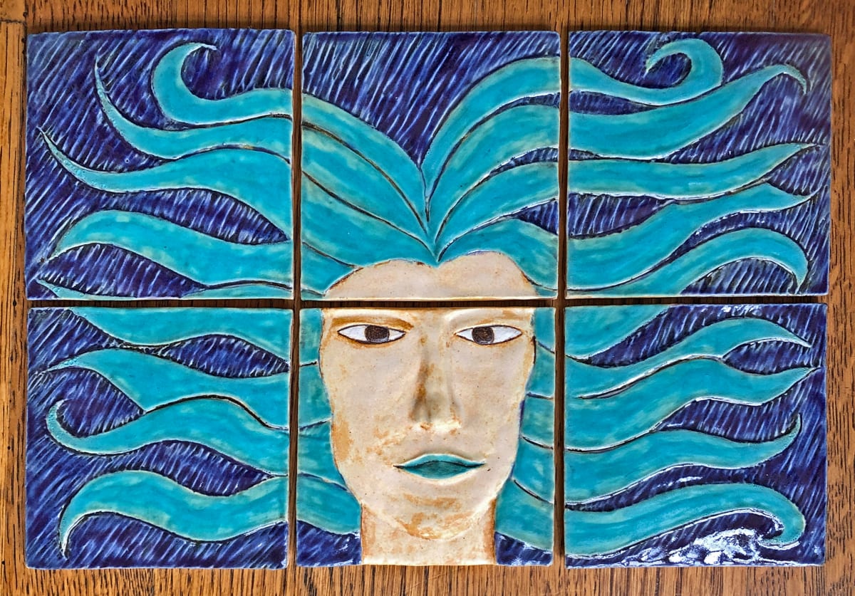 6 Tile Blue Medusa  Image: Ready for you tile project. Other color combos to order.