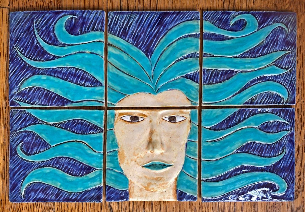 6 Tile Blue Medusa  Image: Ready for you tile project. Other color combos to order.