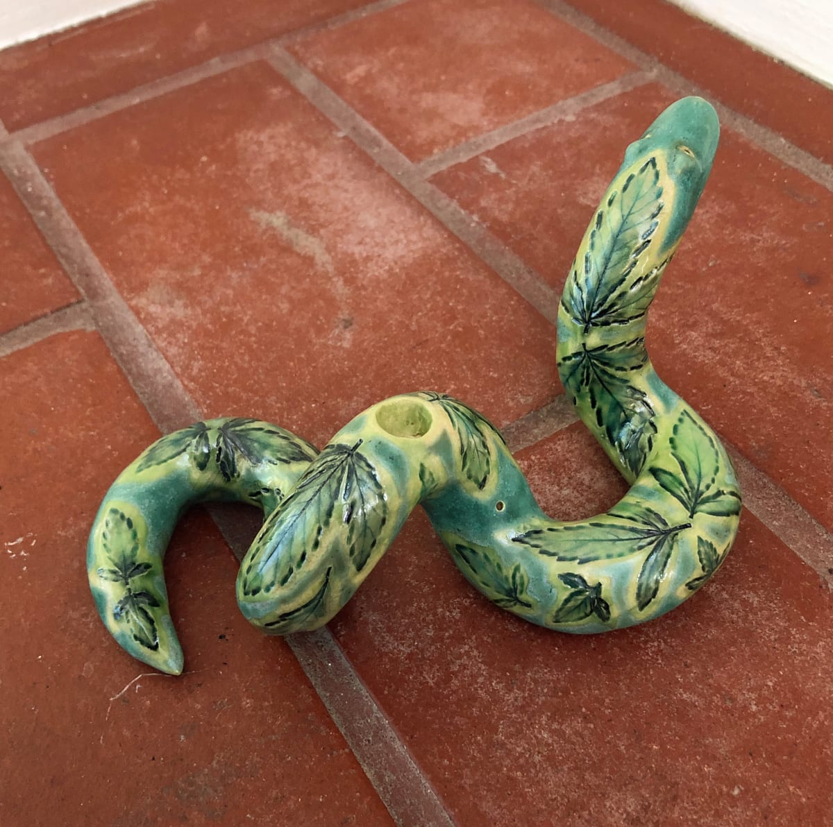 Turquoise Jungle Leaf Snake pipe by Nell Eakin, Image 8.