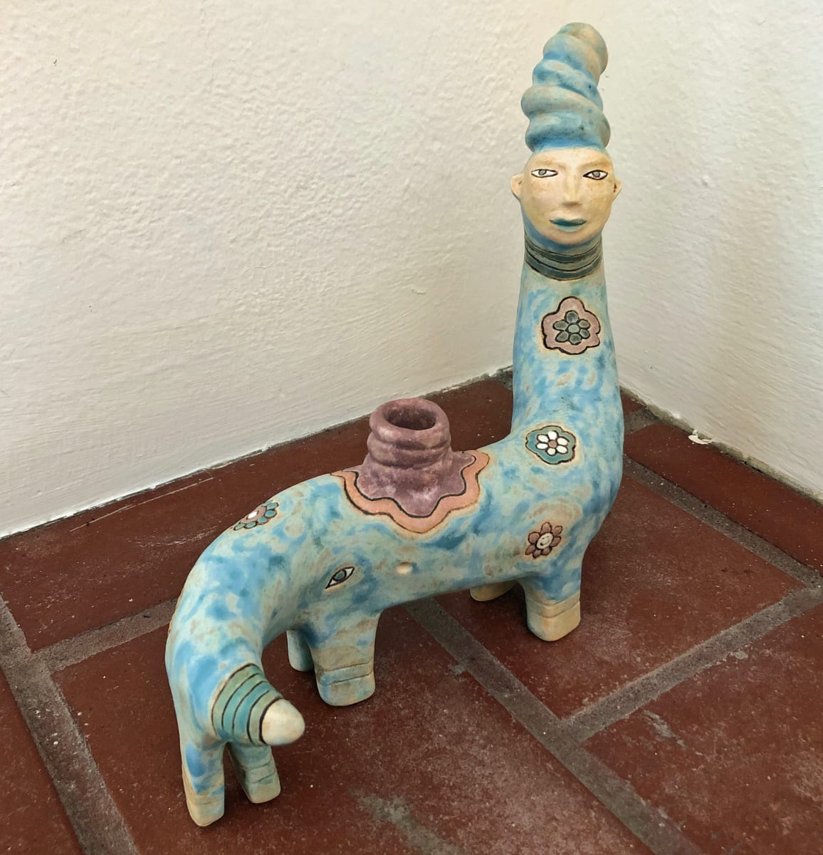 Slightly Cloudy Sky Blue Snakey Flower Pipe by Nell Eakin, Image 1.