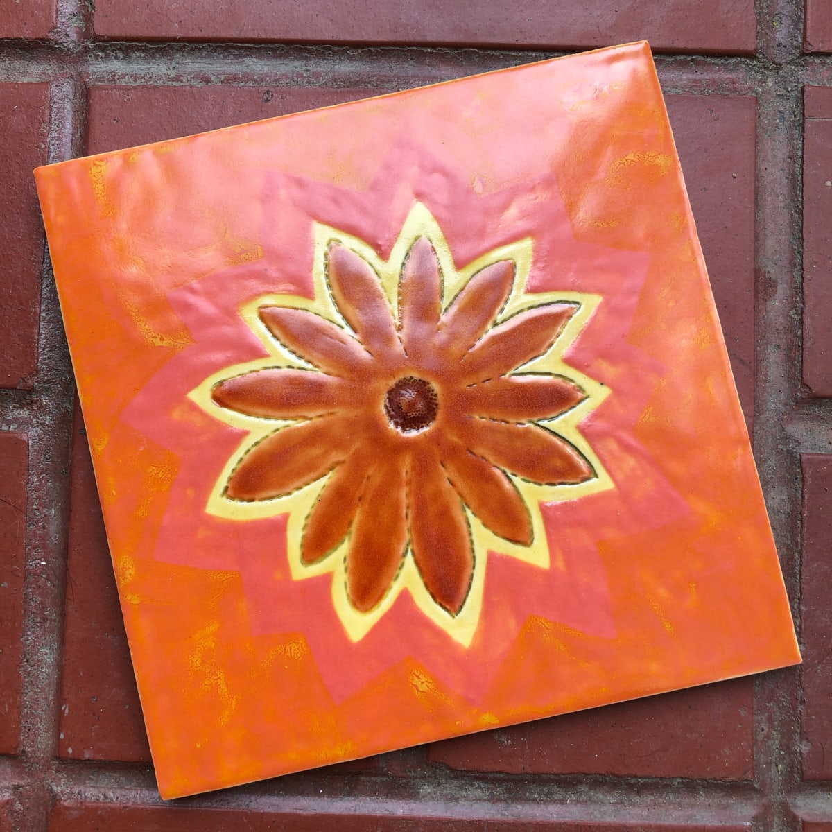 Deep Orange Happy Flower Daisy Tile by Nell Eakin 