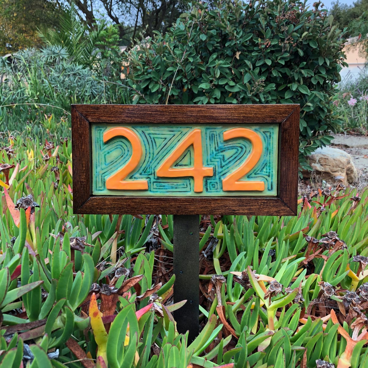 Custom Home Address Plate, with wood frame and stand 