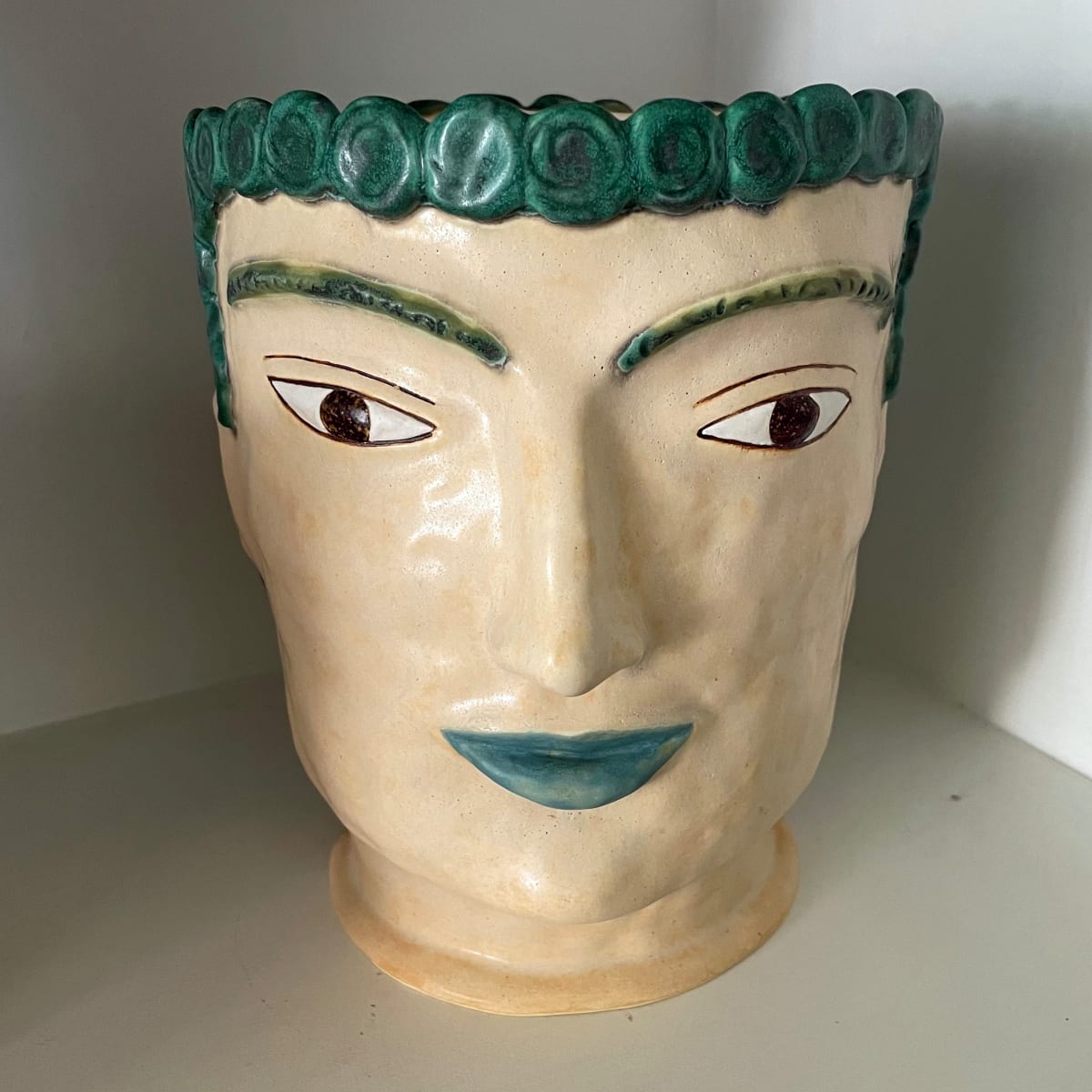 Boy with Green Hair Head Pot by Nell Eakin 