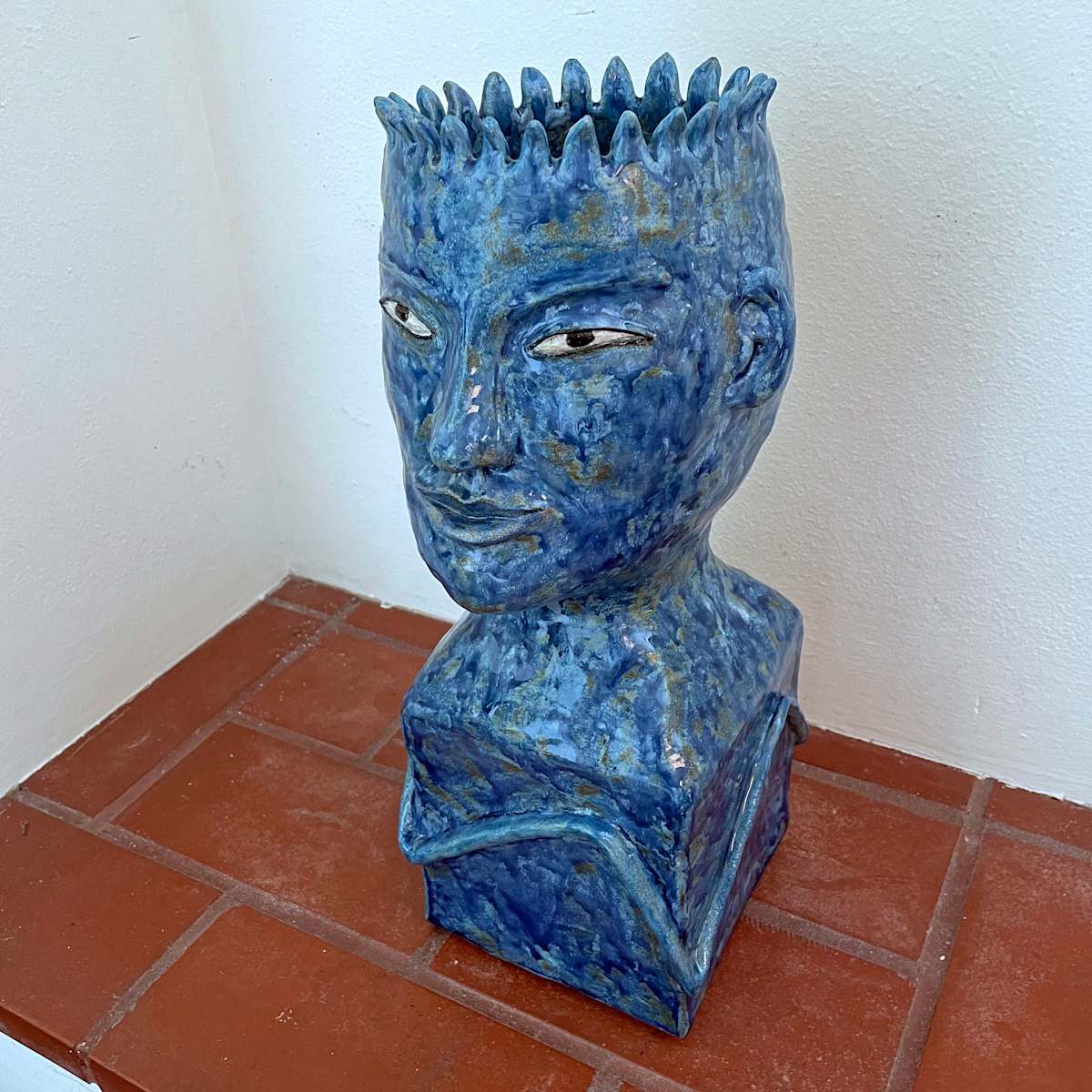 Large Blue Head Vase by Nell Eakin, Image 3.
