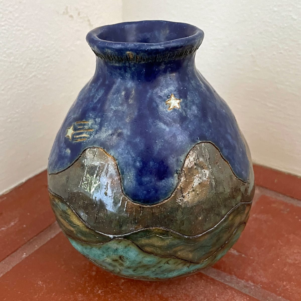 Soft Midnight Landscape Vase by Nell Eakin  Image: The Soft Midnight Landscape Vase is one of a series exploring how texture and color can echo feelings of wonder, awe and mystery.