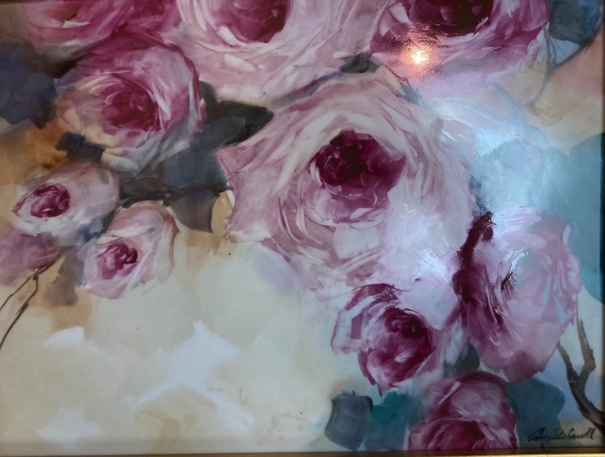 Ruby Roses by Amy B. Carroll  Image: Porcelain tile framed and painted with eden climbing roses.  
unframed $250 