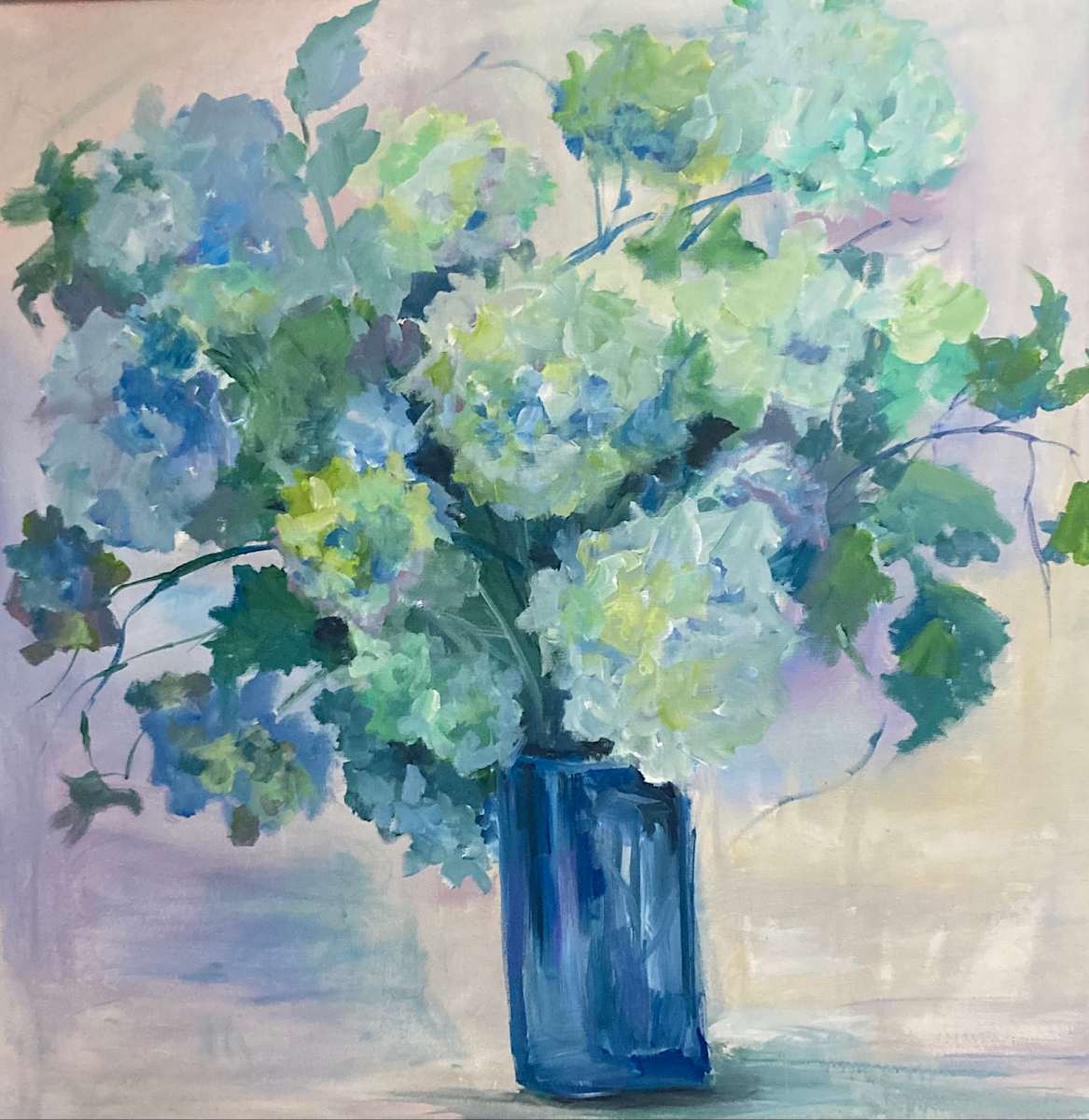 Limelight Hydrangeas by Amy B. Carroll  Image: Blue Green hydrangeas in a blue vase