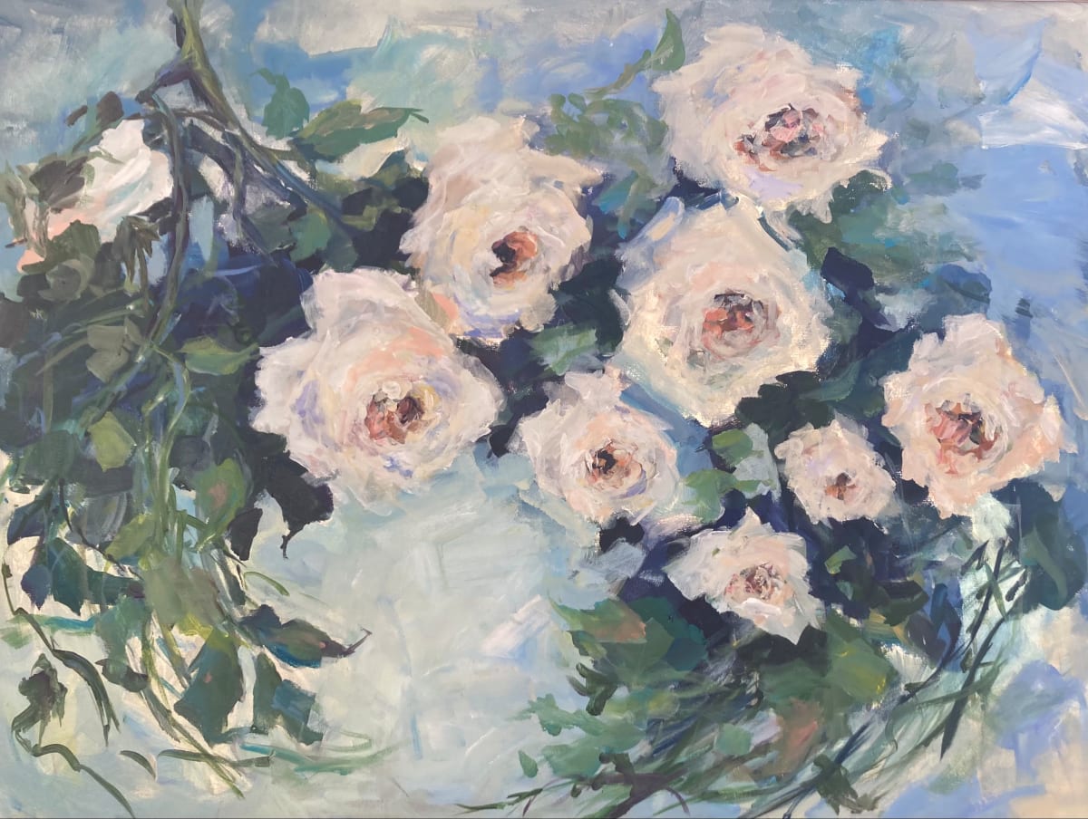 Chablis Roses by Amy B. Carroll  Image: Just like that bit of blush to that white wine is the chablis rose.  Framed in a beautiful vintage frame with an elegant look.   Like a fine glass of wine.......