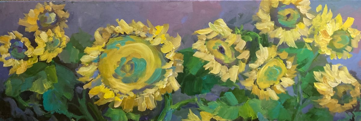 Sunshine Sisters by Amy B. Carroll  Image: Sunflowers in a field all keeping time together.  