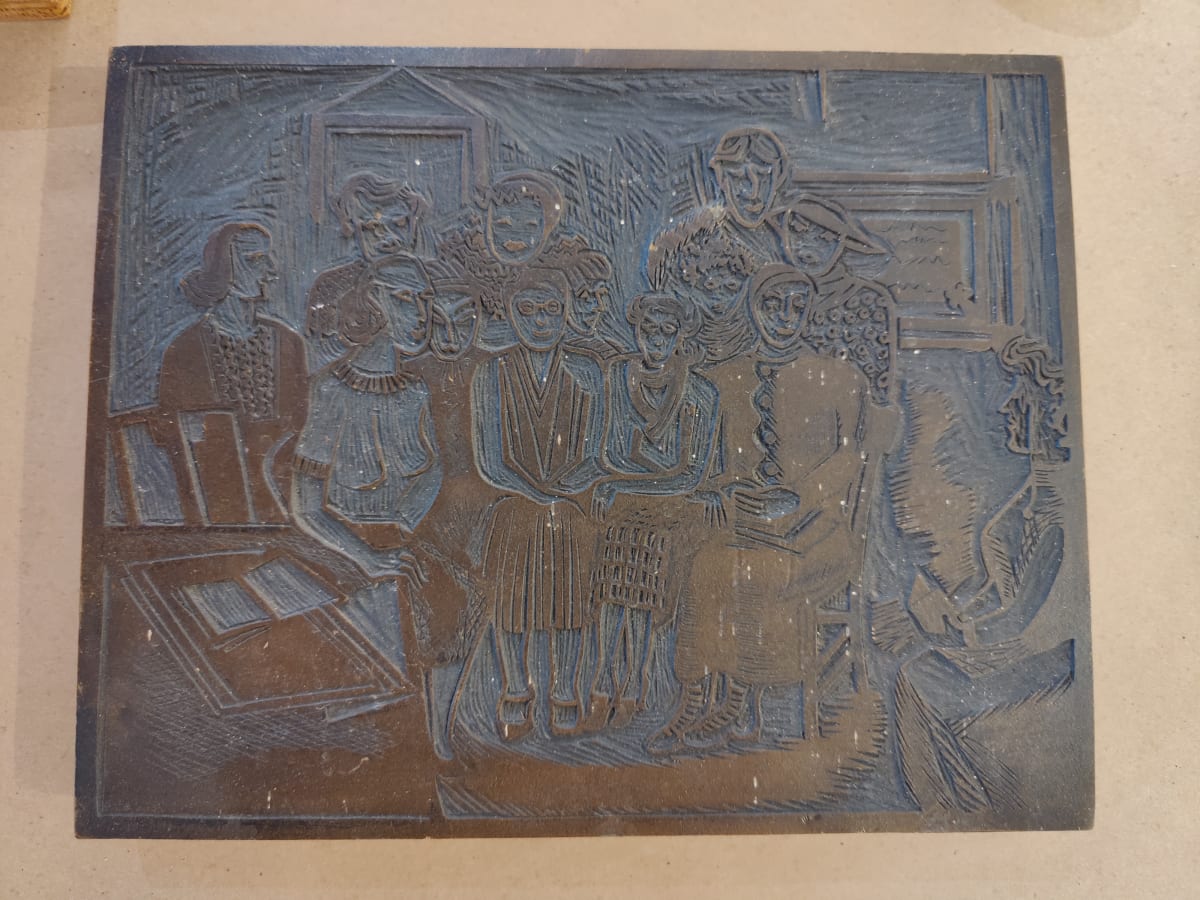 Club Night Linocut Block by Esther Webster 