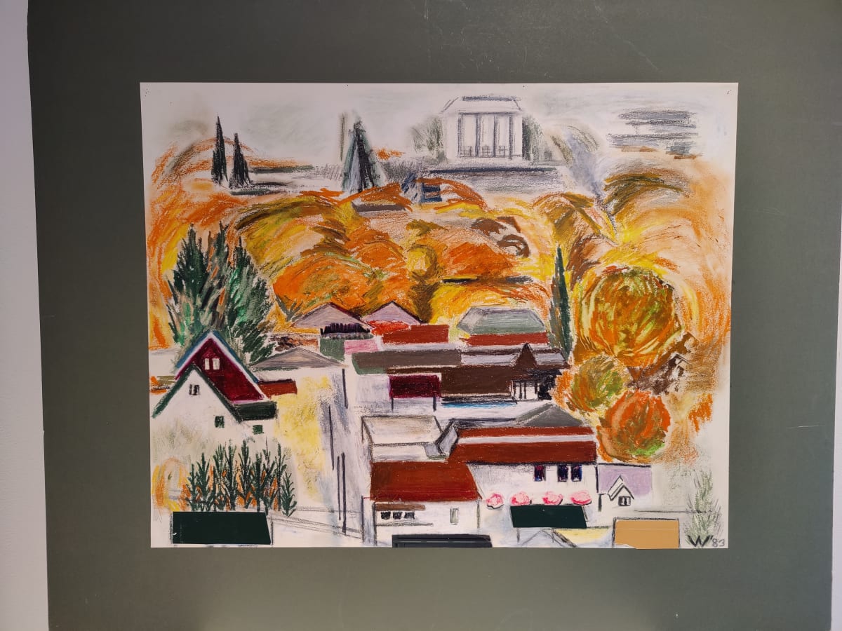 Untitled or unknown title, described as town view in fall (orange) by Esther Webster, Image 1.