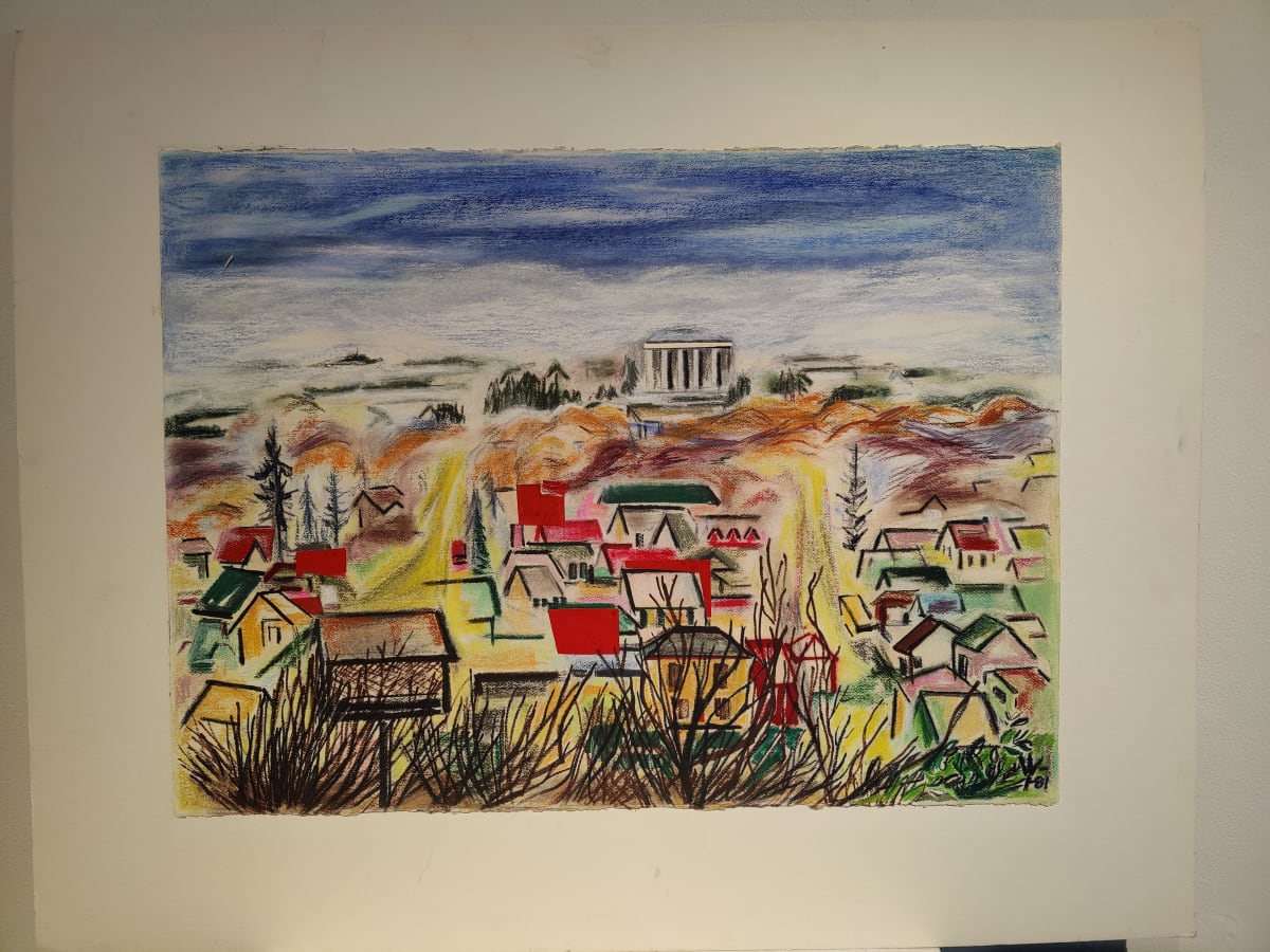 Untitled or unknown title, described as town looking uphill by Esther Webster 