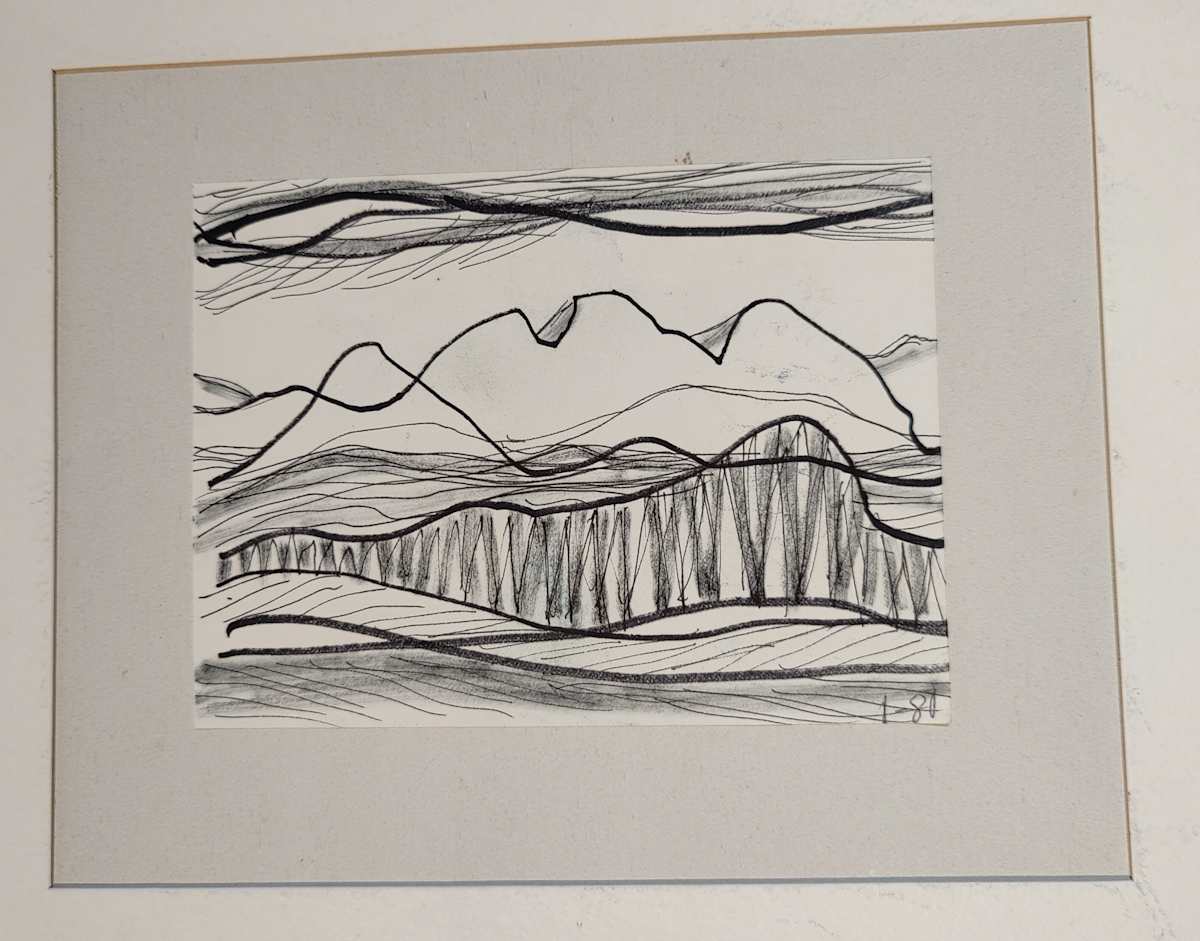 Sketch version of Trees, mountains and strait by Esther Webster, Image 1.