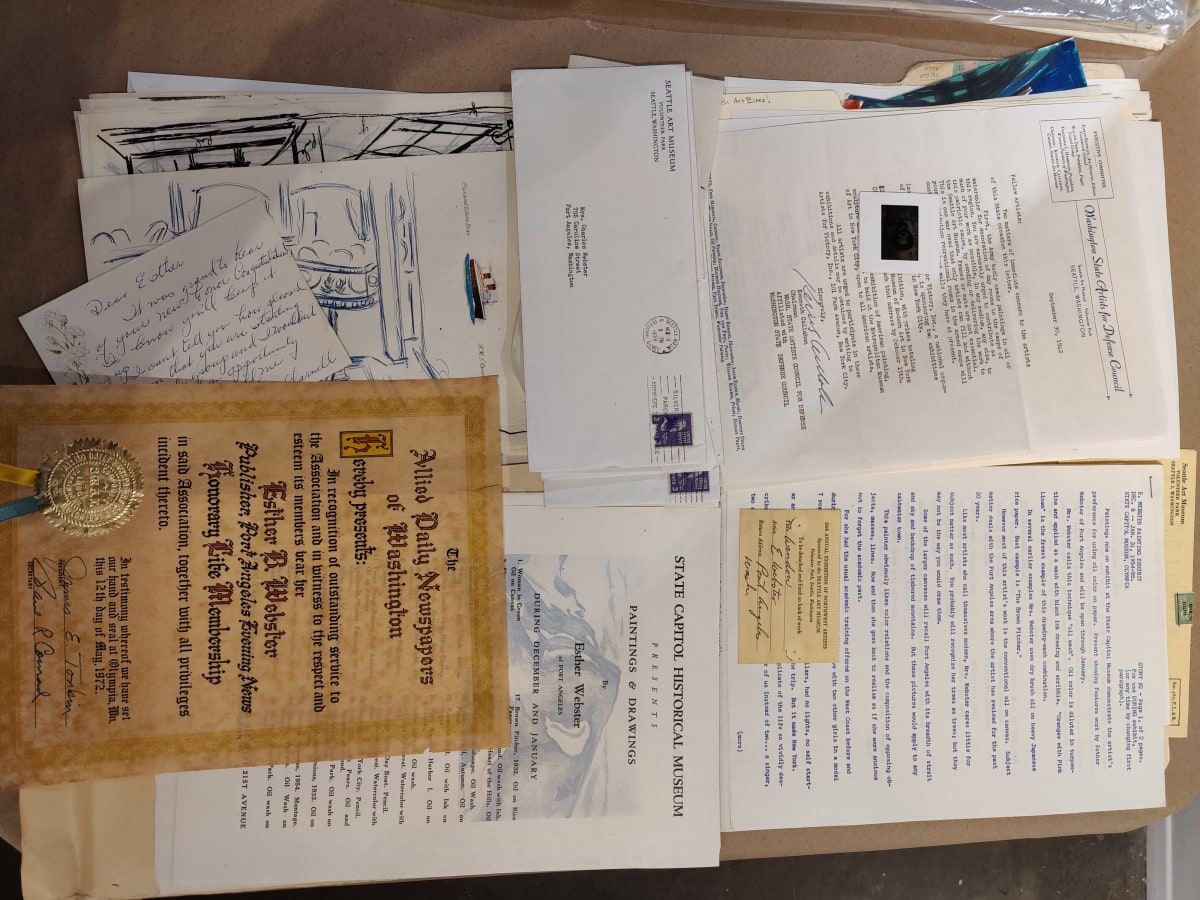 Personal Correspondence, Notes, Sketches, Documents by Esther Webster  Image: Collected documents and correspondence to and from Esther Webster.