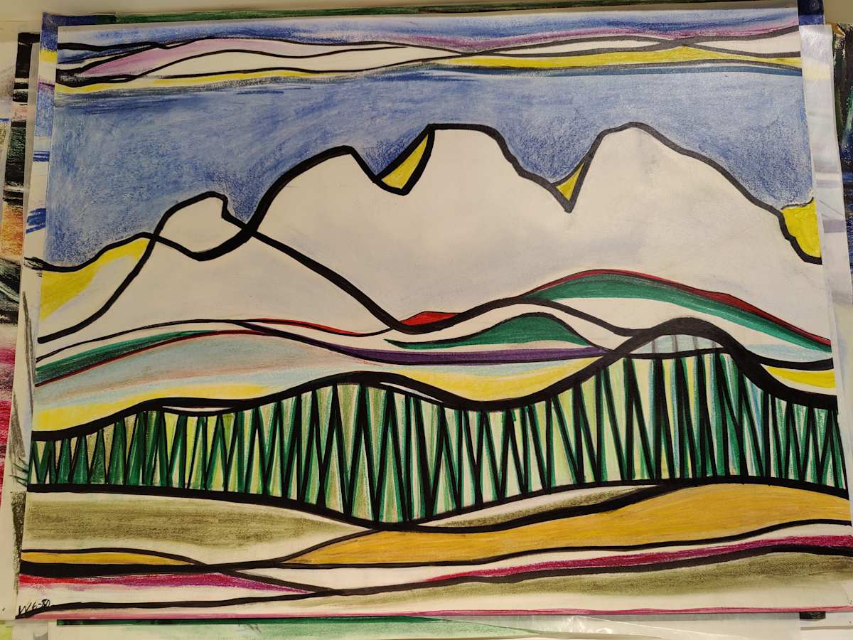 Trees, mountains and strait by Esther Webster, Image 1.