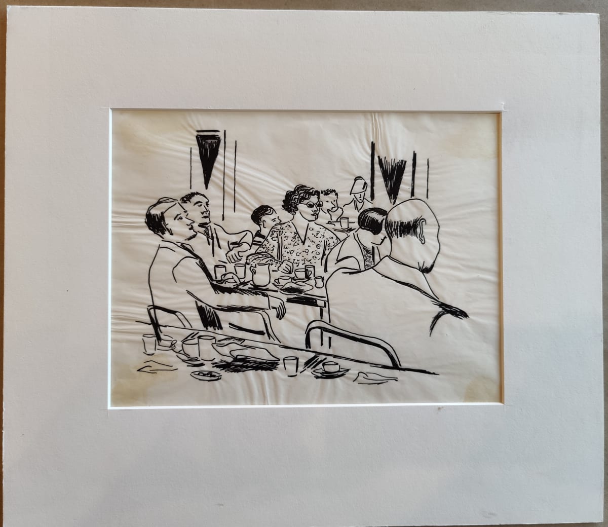 Untitled or Unknown Title, described as people sitting and drinking coffee by Esther Webster 