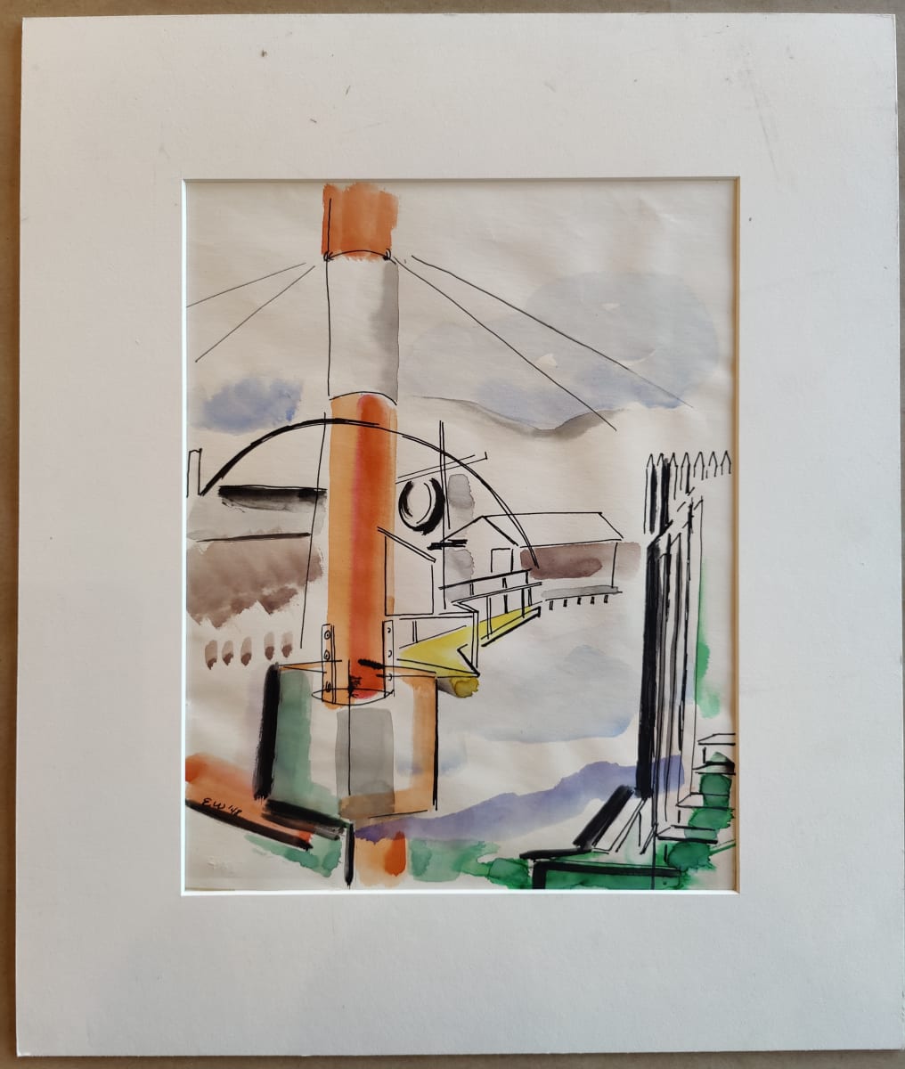 Untitled or Unknown Title, described as buildings and fence by Esther Webster 