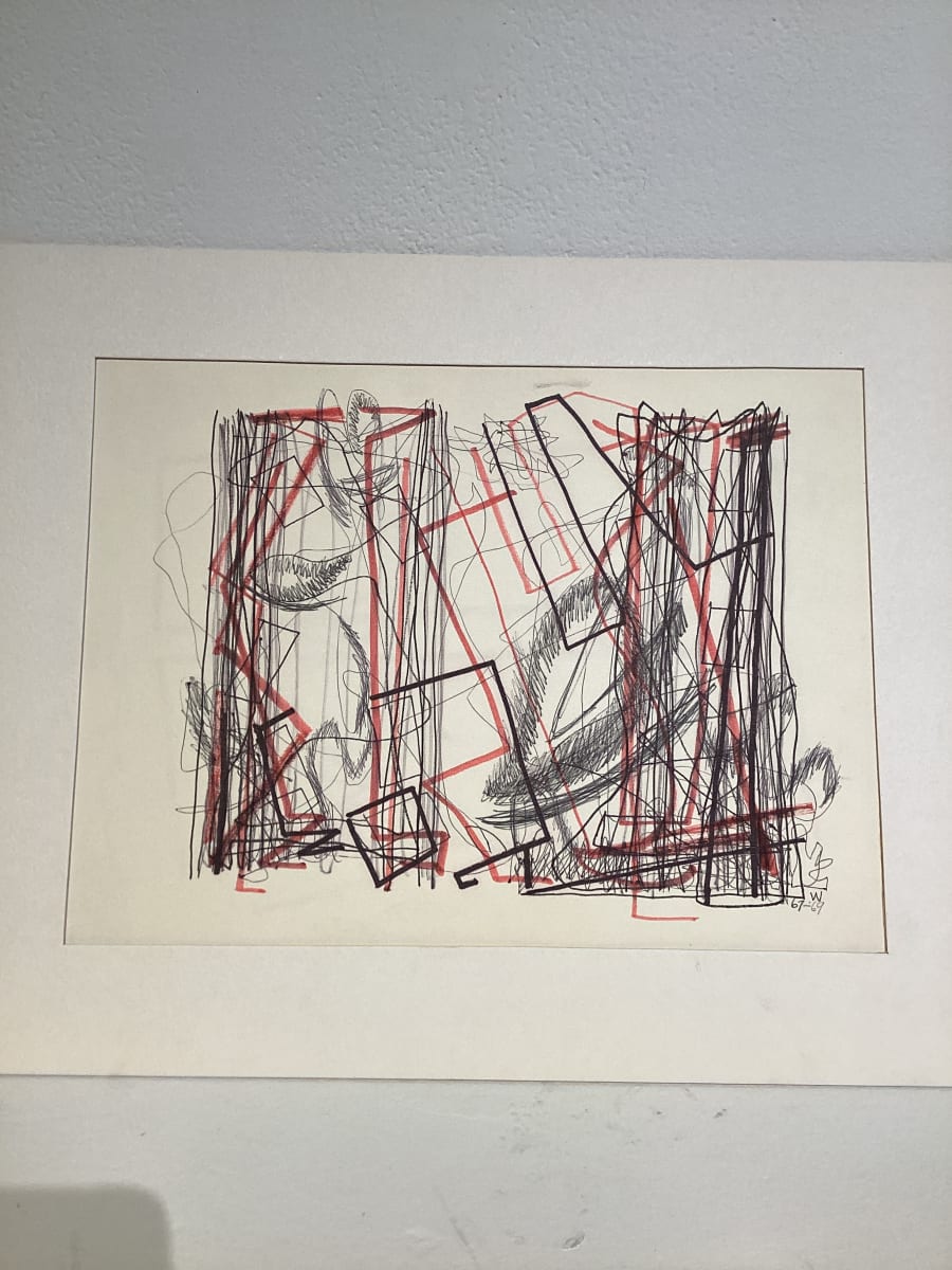Untitled or unknown title, described as sketch with red accent by Esther Webster  Image: Abstract with leaves