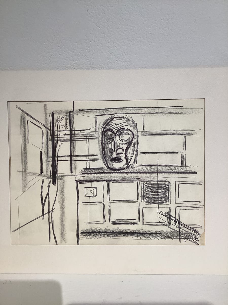 Untitled or unknown title, described as sketch of mask on the counter by Esther Webster  Image: Mask on counter