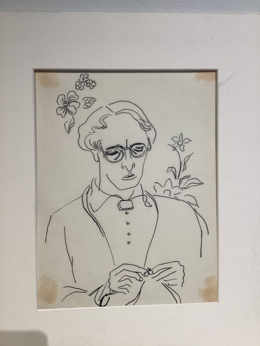 Untitled or unknown title, described as sketch of woman knitting  Image: Women with glasses knitting