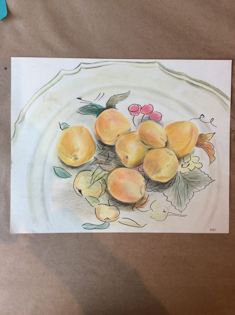Untitled or unknown title, described as Apricots on plate by Esther Webster 