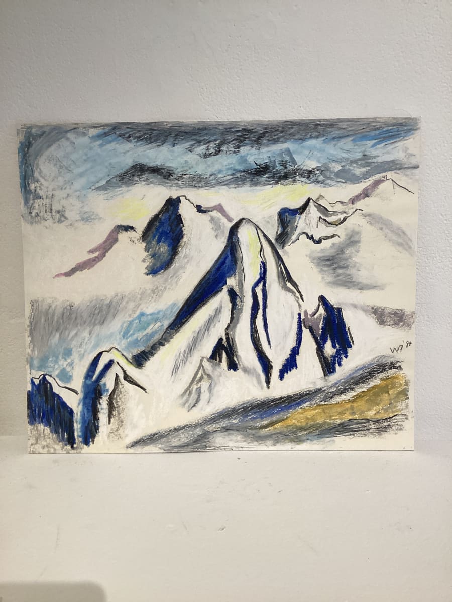 Untitled or unknown title, described as white and blue mountains with sky by Esther Webster  Image: Olympic Mountain scene