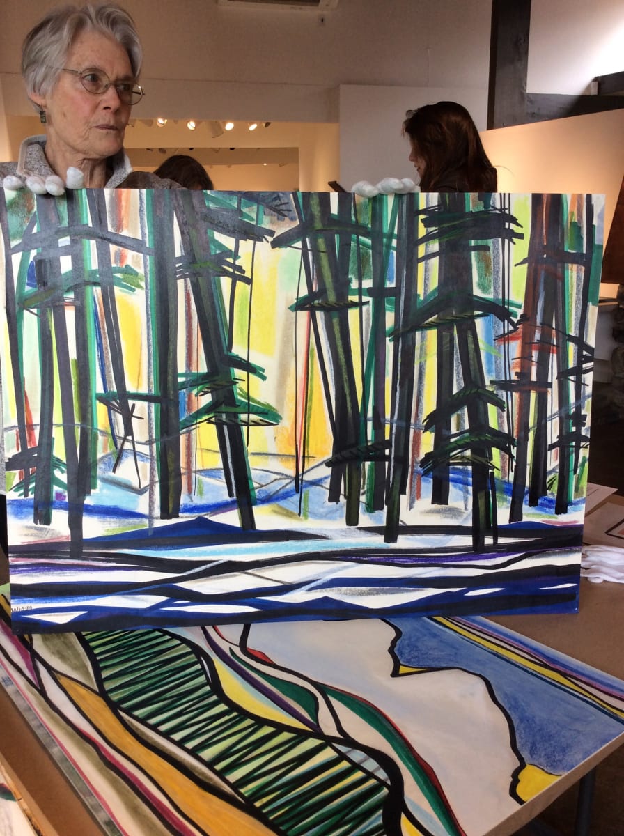 Trees with a river abstract by Esther Webster 