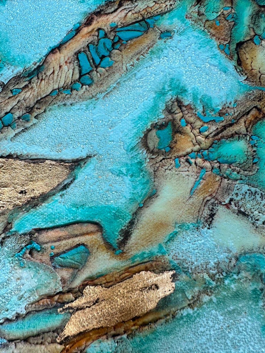 'Rock Pools 4 Closeup #3'- Fine Art Giclée Print - A5 size $30 by Jude Scott  Image: Reproduction from an original abstract textural work inspired by our Australian coastal envirionments. I work intuitively using acrylics and mixed media with my pieces have the feeling of an aerial perspective.