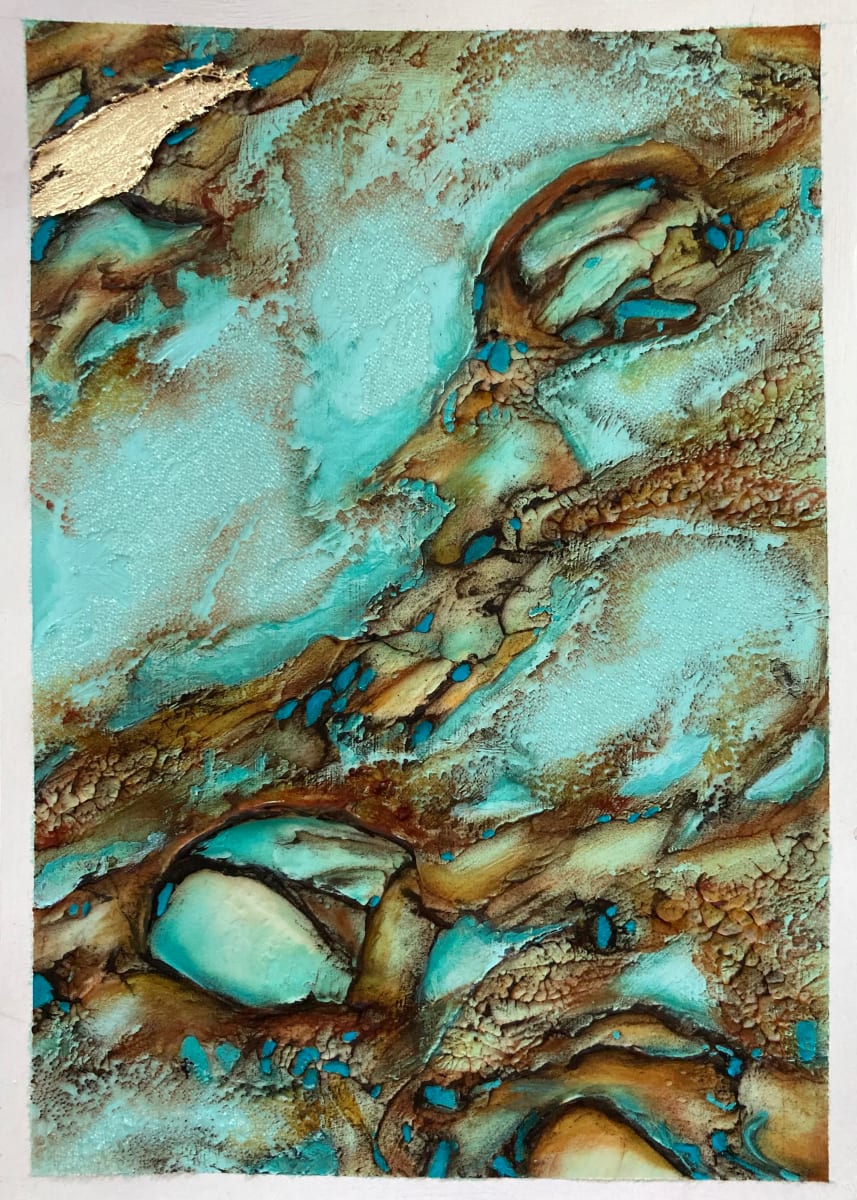 Rock Pools 6 by Jude Scott  Image: Number 6 of 'Rock Pools' textured pieces with inspiration from coastal environments. I love creating pieces in this style with my abstracted interpretation of sandstone rocks, sparkling waters and rock pools. This one was donated to TGS Under Wraps at the Grammar Art Show with 100% of proceeds going to Yalari, a not-for-profit organisation that offers quality secondary education scholarships at leading Australian boarding schools for Indigenous children from regional & remote communities. So happy to contribute to this cause.