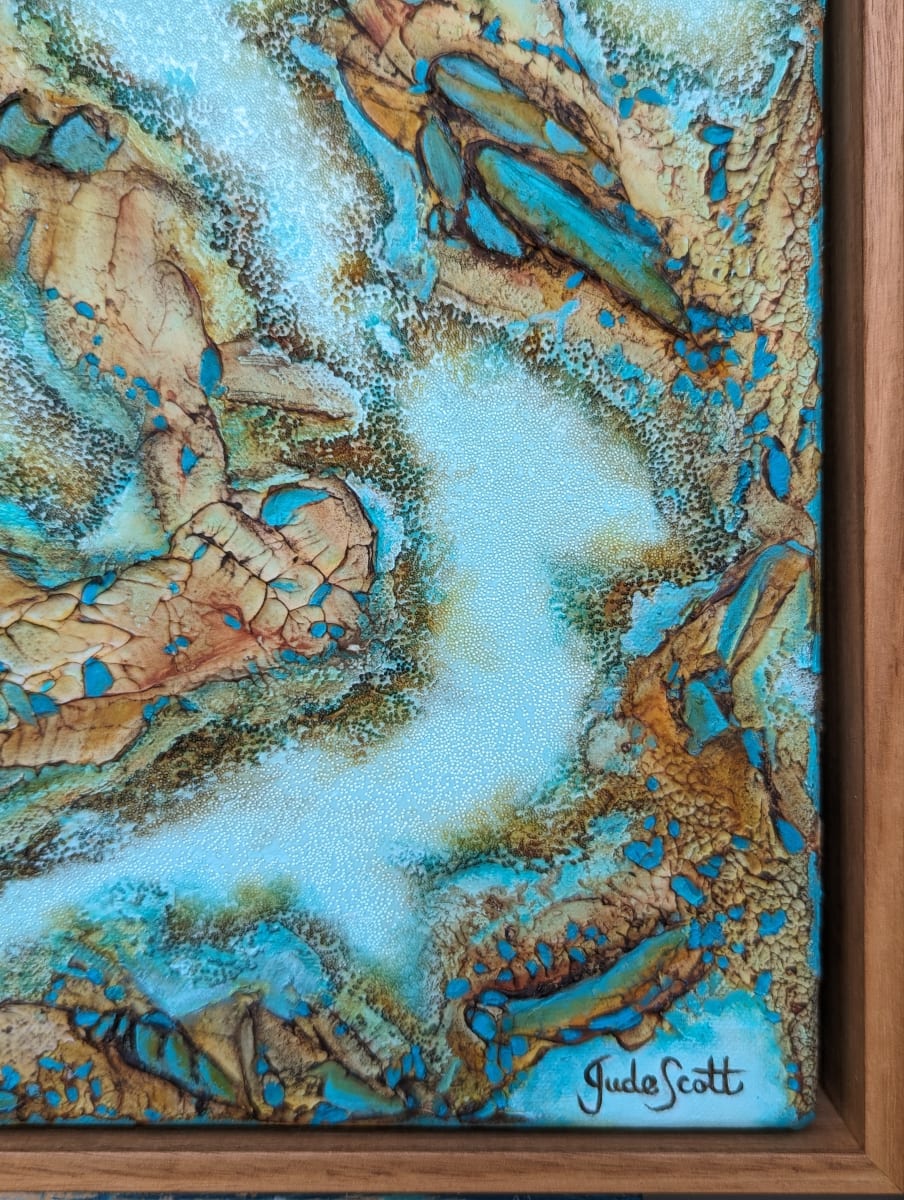 Rock Pools 5 by Jude Scott  Image: My abstract interpretation of rock pools, ocean waters, islands & rock formations along the Australian coast line. Created intuitively using multiple layers of texture mediums, I love bringing this range of colours together in my art. The addition of glass beads adds an extra dimension, being beautifully reflective in catching the light which reminds me how the sun is on the water.








	

    
    


