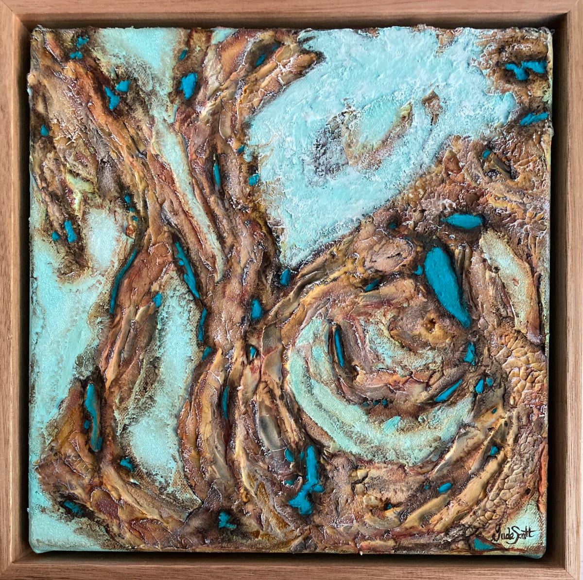 Rock Shelf by Jude Scott  Image: Abstract interpretation of a rock shelf from an aerial perspective including rock pools, white wash and aqua waters.