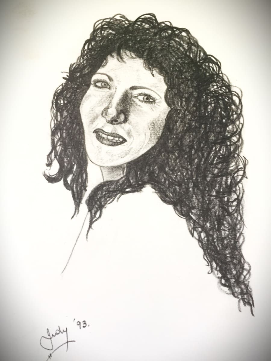 Self Portrait by Jude Scott  Image: Self portrait in pencil, 1993. Completed in one sitting on a stormy evening while living in Sydney.