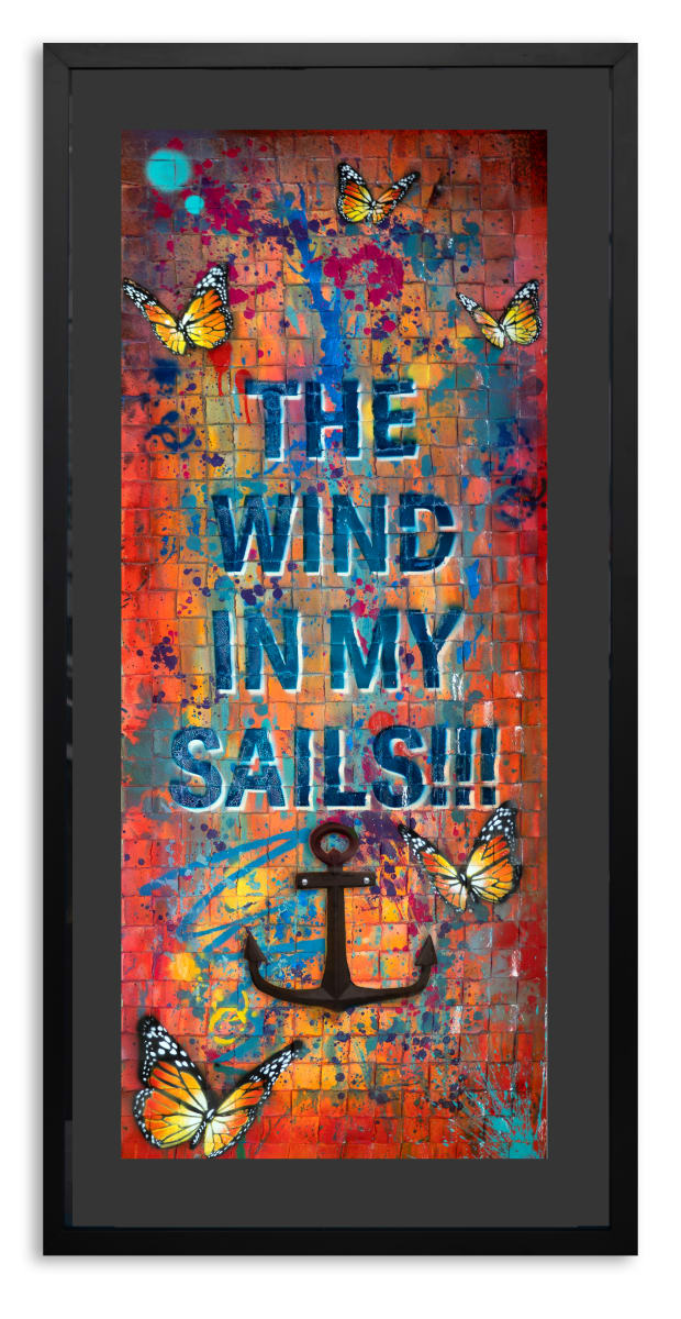 Wind In My Sails (Woven Blue text /sunset back) by RISK 