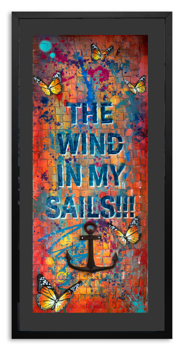 Wind In My Sails (Woven Blue text /sunset back) by RISK 