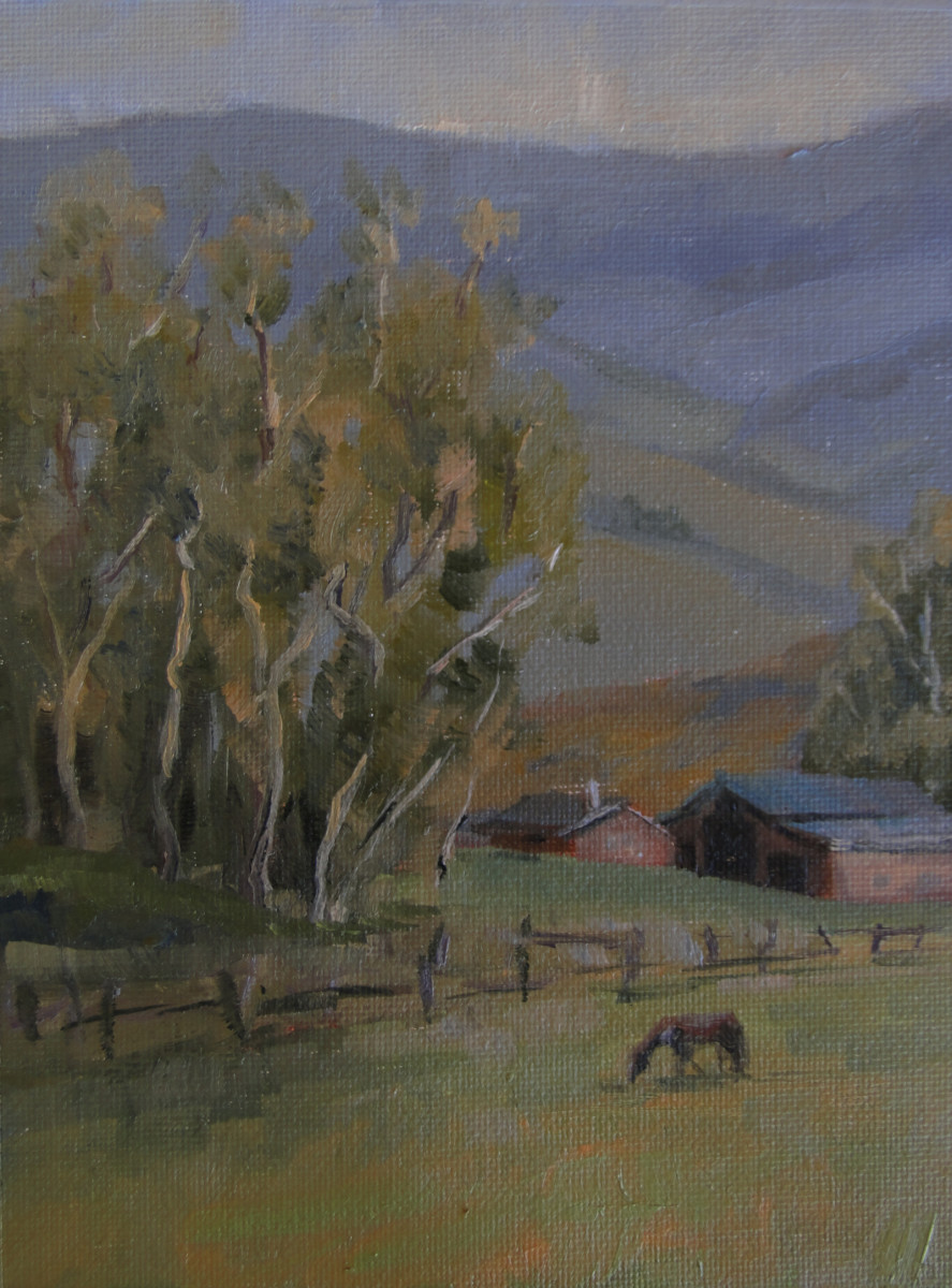 Horse and barn study by Nancy Romanovsky 